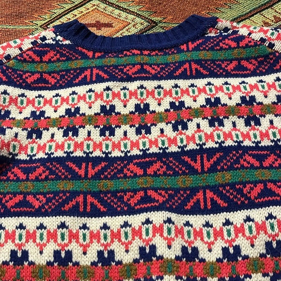 J Crew Fair Isle Sweater Blue/Multi-color LambsWool Crew Neck (SZ.M) - Picture 5 of 7